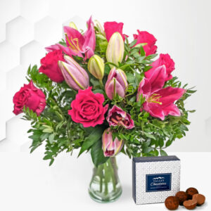 Rose and Lily Bouquet - Free Chocs - Flower Delivery - Next Day Flower Delivery - Send Flowers by Post - Next Day Flowers